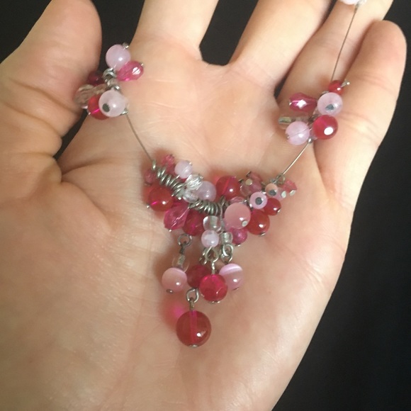 Vintage Floating Pink Beaded Fish Line Necklace - Picture 5 of 10